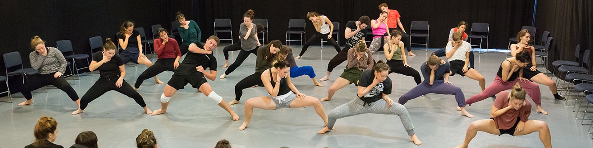 Group of students dancing on stage at DanceJerusalem Program