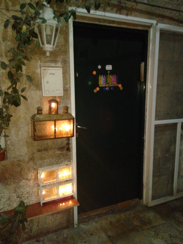 Door with Hannukah lights